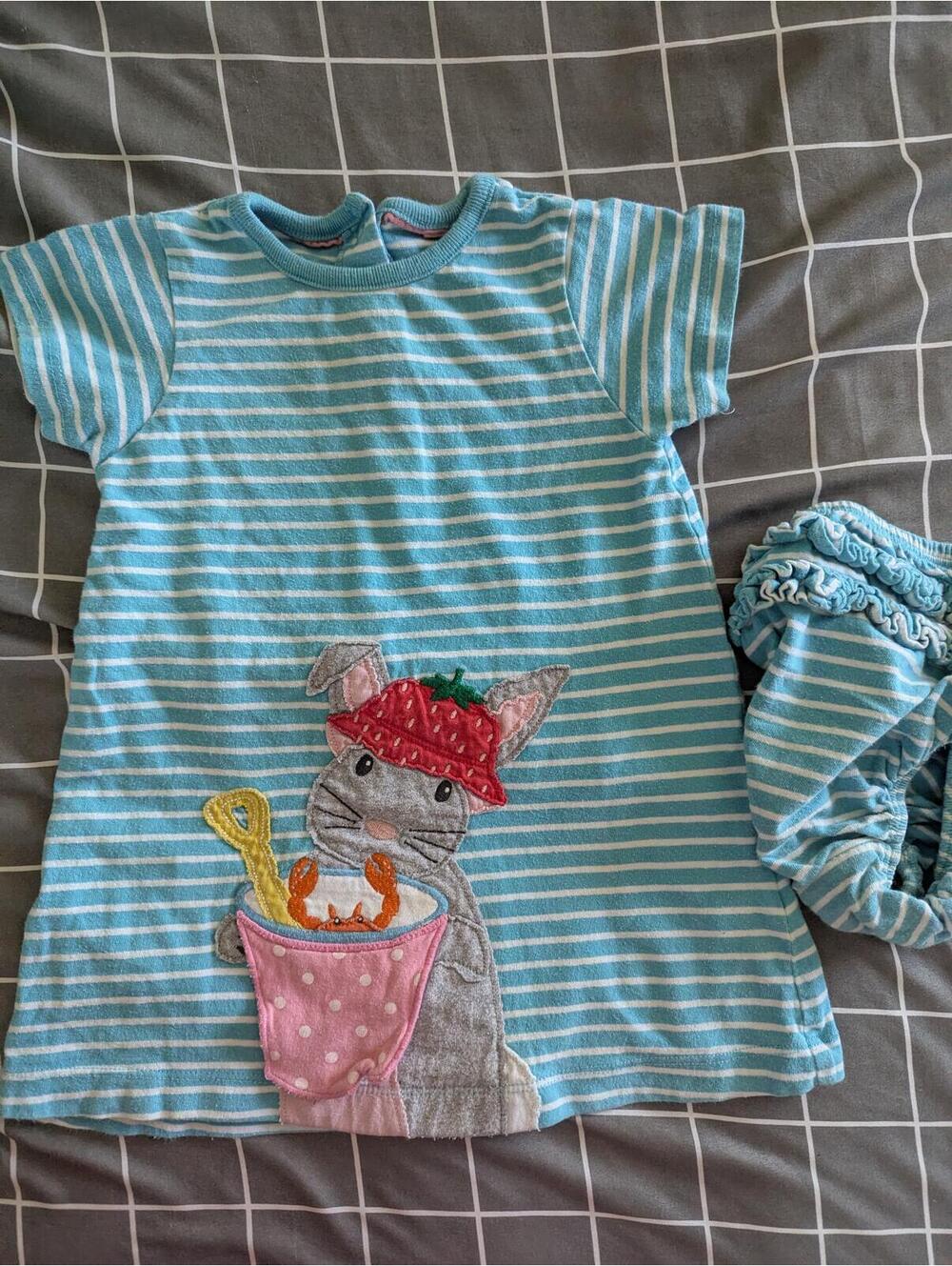 Boden strawberry mouse on beach lift the flap dress set